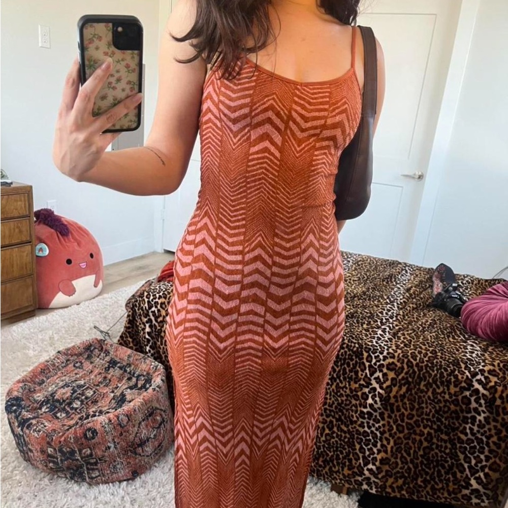 Fire Los Angeles Orange and Pink Zigzag Midi Dress